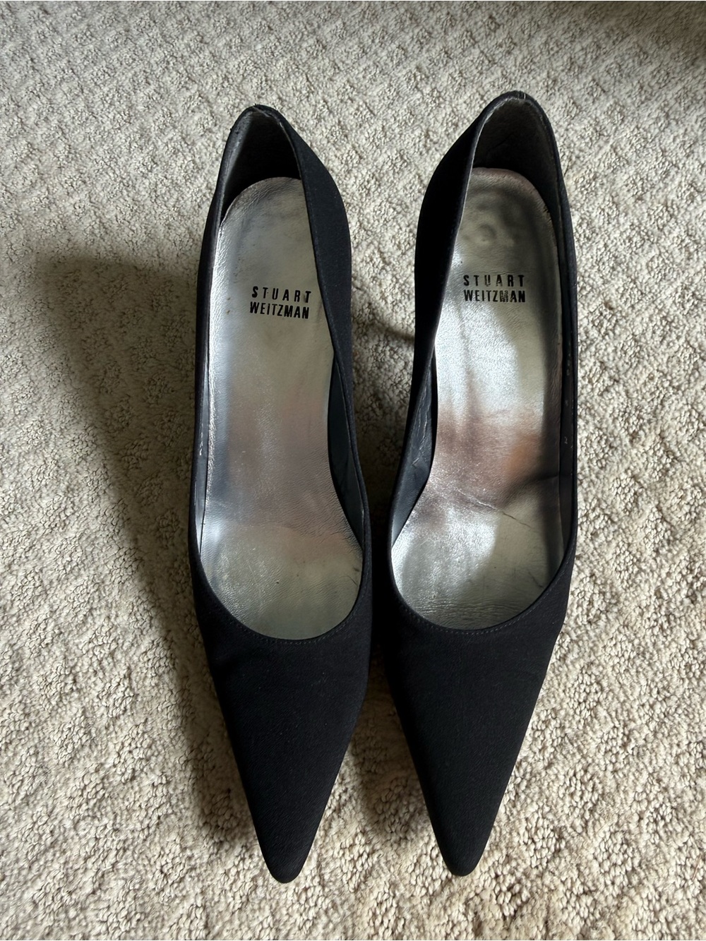 Stuart Weitzman Black Pointed-Toe Fabric Pumps